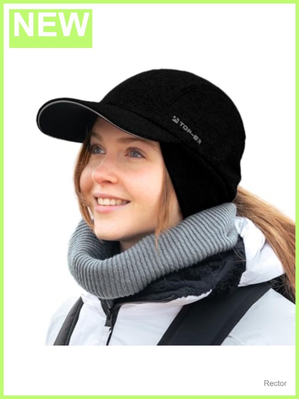 Water-Repellent Winter Ponytail Baseball Cap with Fleece Ear Flaps